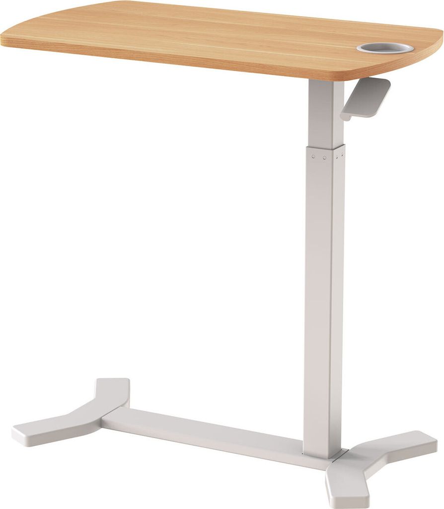 ESMART EACM-121WM 70 x 40 cm Ahorn mit Cupholder - Mobiler stufenlos pneumatisch höhenverstellbarer Beistelltisch 65-103 cm auf Rollen für Couch,...