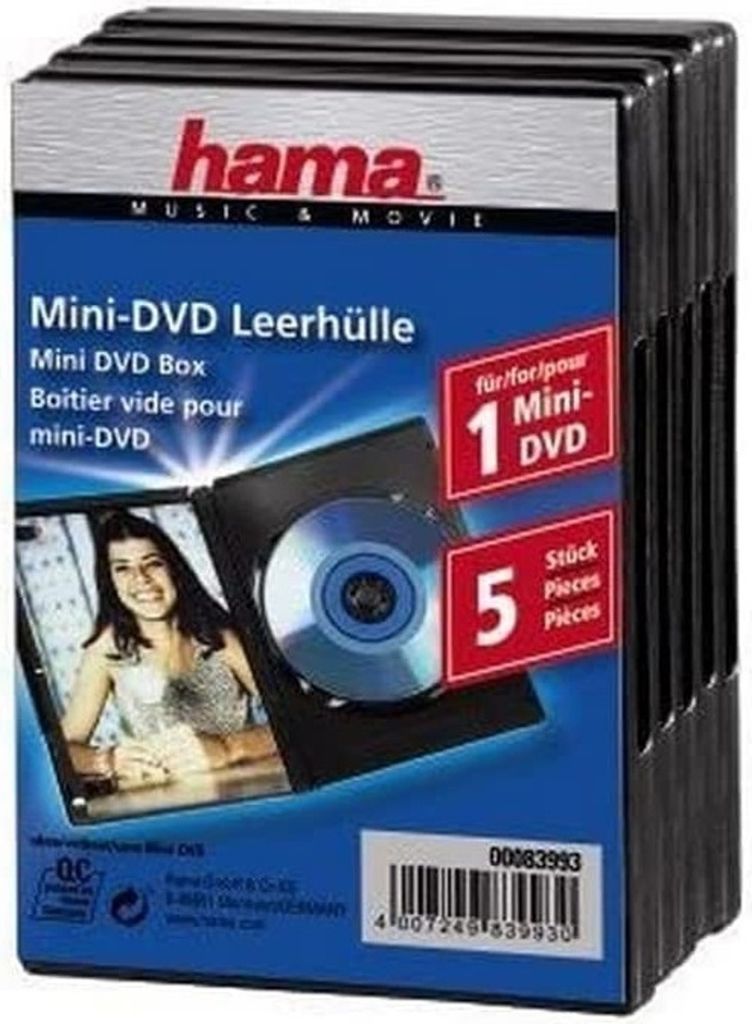 Mini-DVD/CD Leerhülle Schwarz 5er Pack