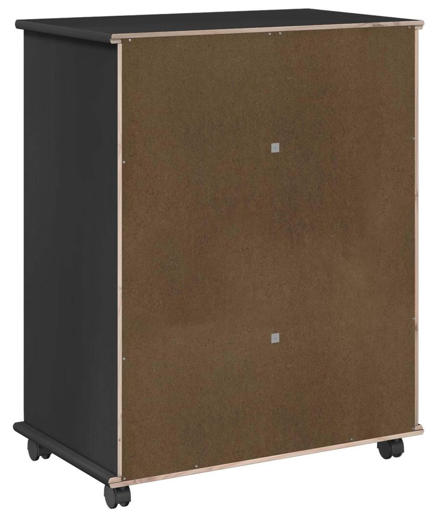 Rollschrank Mit Rad Schwarz 63,5 x 39 x 79 cm Massivholz Kiefer