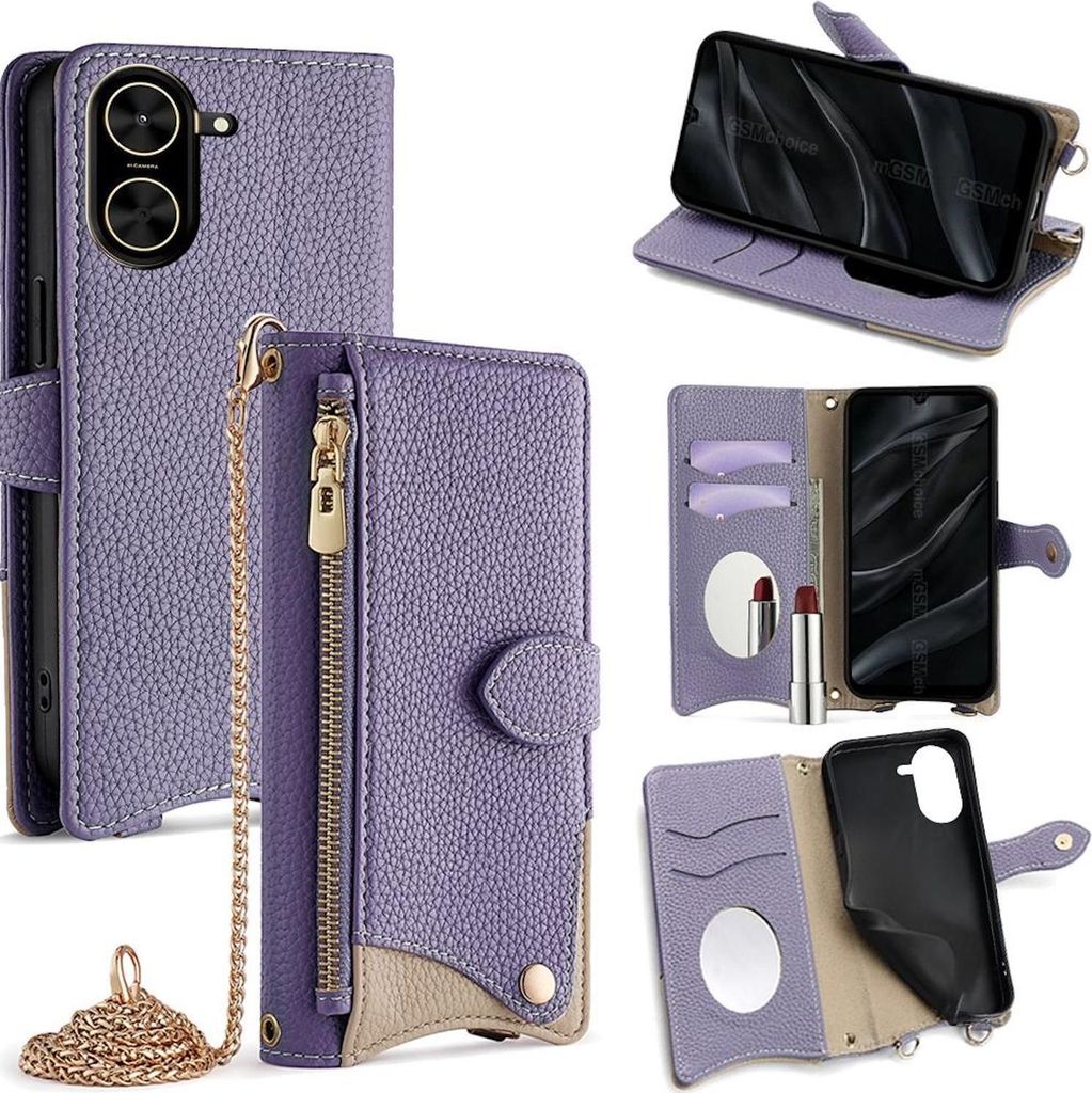 Für Xiaomi Redmi A5 4G Design Crossbody Chain Kunstleder Schutz Tasche Lila