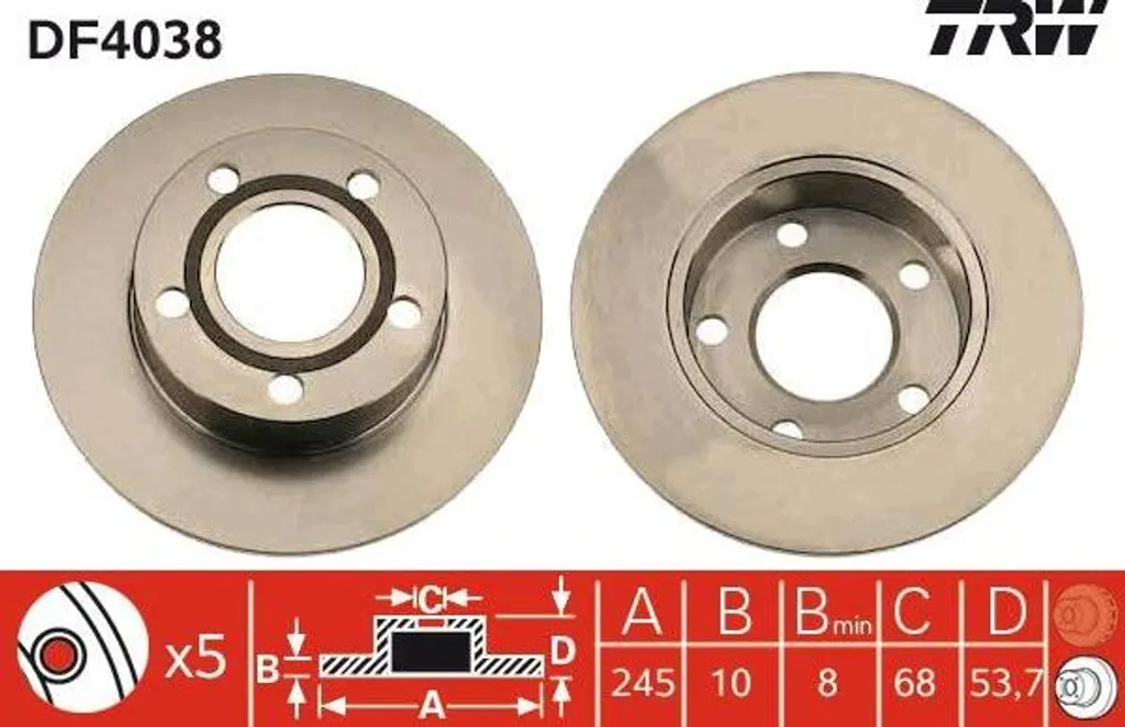 Disque de frein TRW DF4038 haute performance OE 4BO615601 pour Audi A6 4B