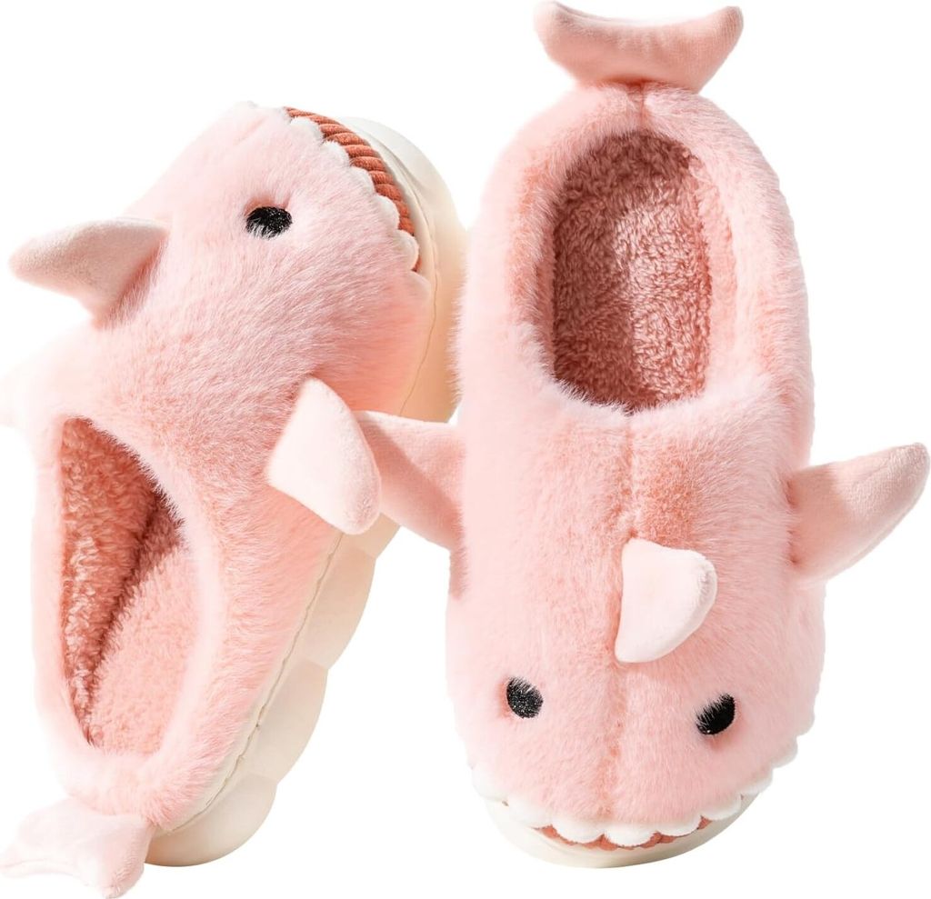ASKSA Fadezar Shark Hausschuhe Damen Herren Winter Pluesch Pantoffeln Flauschige Warme Hausschuhe Bequeme rutschfeste Flache Slippers, Rosa, Groess...