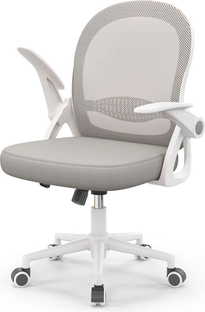 Bürostuhl Ergonomischer - Schreibtischstuhl mit Atmungsaktiv Netzbespannung - Hochklappbare Armlehnen - Höhenverstellbarer - 360° Drehstuhl - Grau