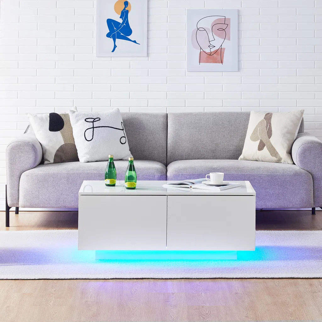 Table Basse Blanche Brillante 100cm dotée de 4 Tiroirs Coulissants - 8