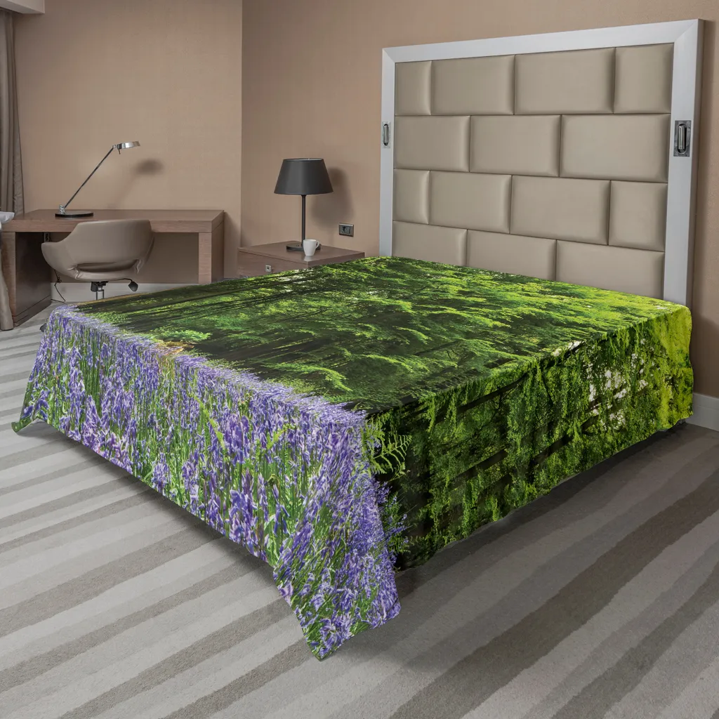Drap de lit doux et confortable motif fleurs bleues forêt 244x205 cm