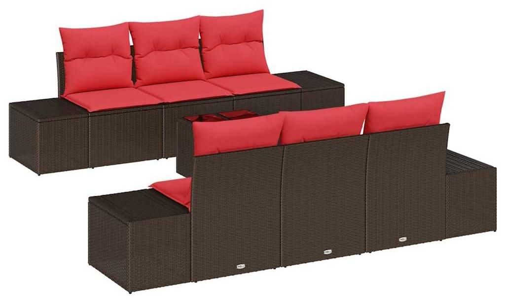 Sofa Set mit Kissen 7 pcs Braun Poly Rattan