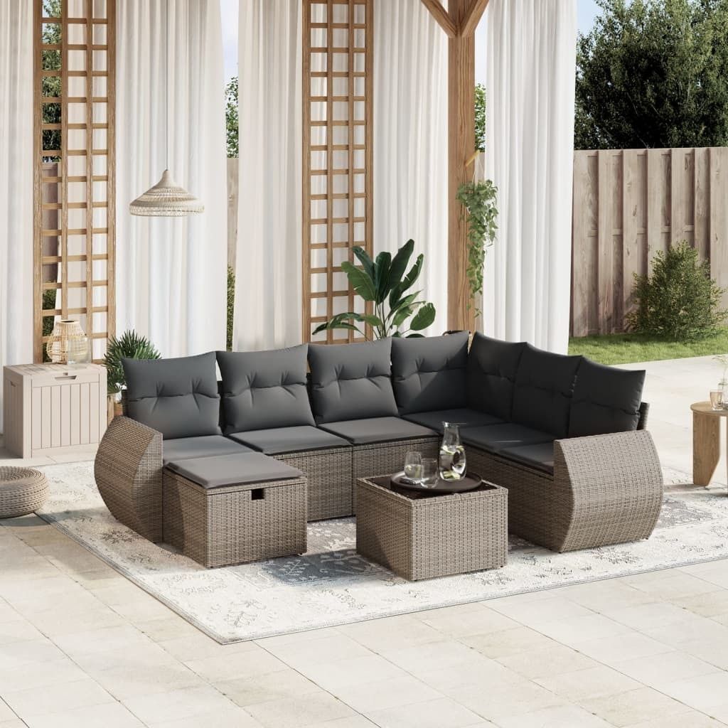 Maison Exclusive - 8-tlg. Garten-Sofagarnitur mit Kissen Grau Poly Rattan