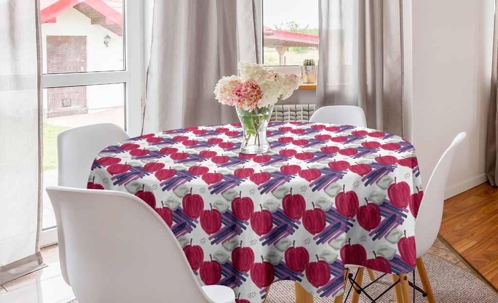 ABAKUHAUS Apfel Runde Tischdecke, Frucht-Kunst Brushstrokes, Kreis Tischdecke Abdeckung für Esszimmer Küche Dekoration, 150 cm, Magenta Purpur un...