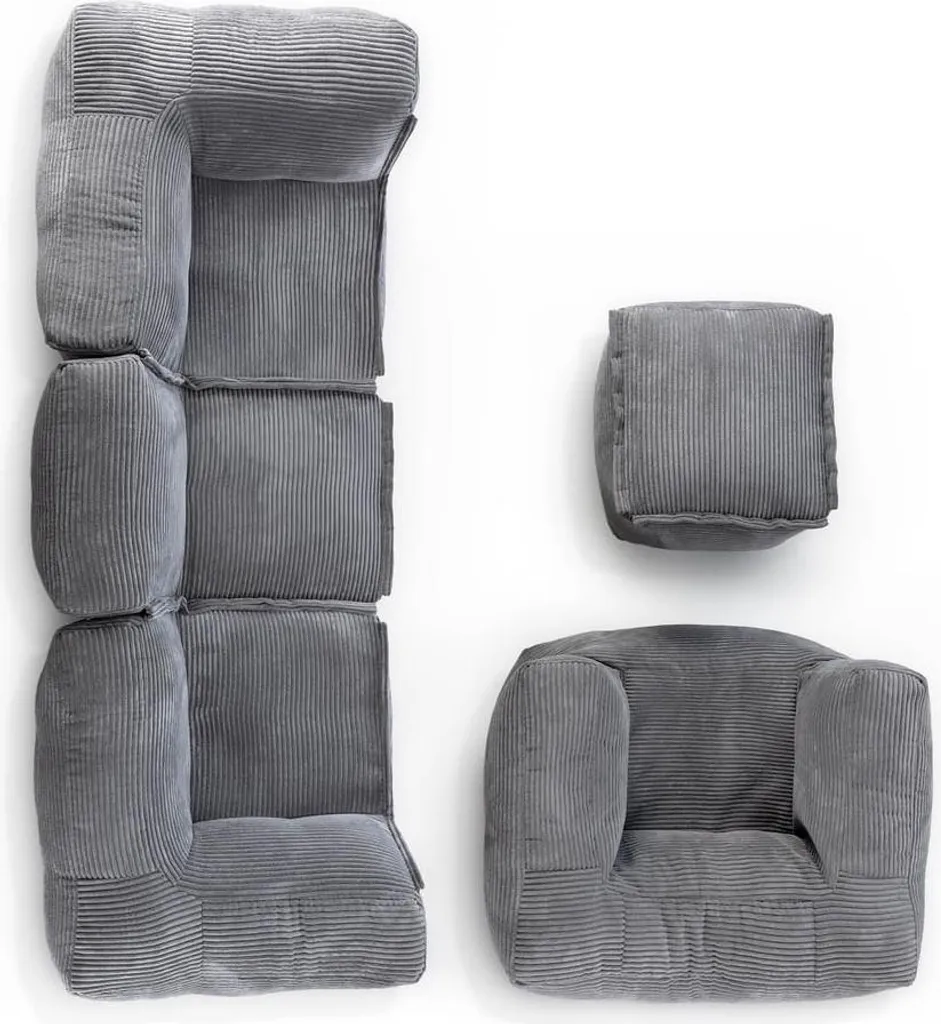 Coin Lecture Modulable LUMALAND Gris pour Chambre et Salon - 5 Pièces