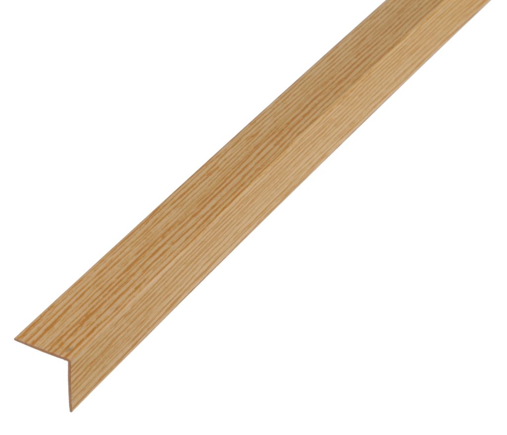 A single piece of wood-look trim is shown diagonally against a white background.