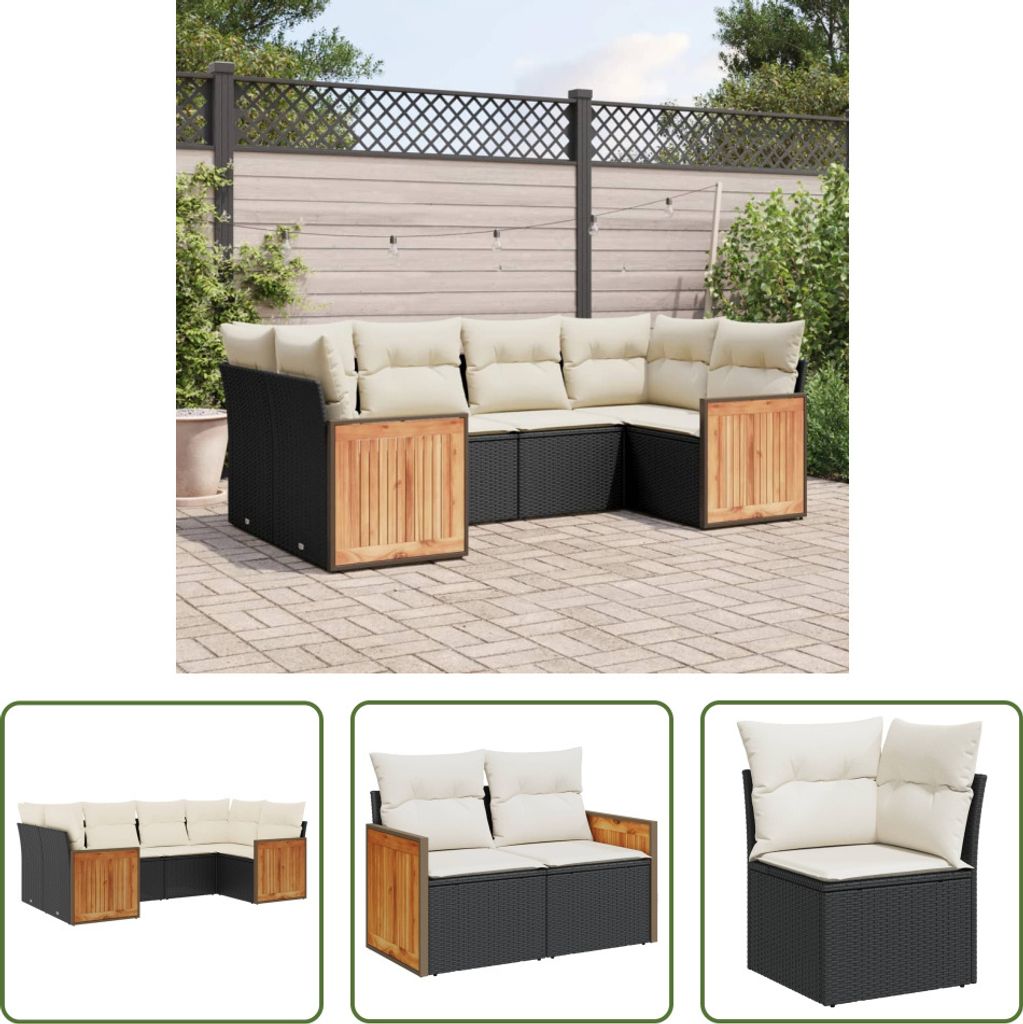 The Living Store 6-tlg. Garten-Sofagarnitur mit Kissen Schwarz Poly Rattan