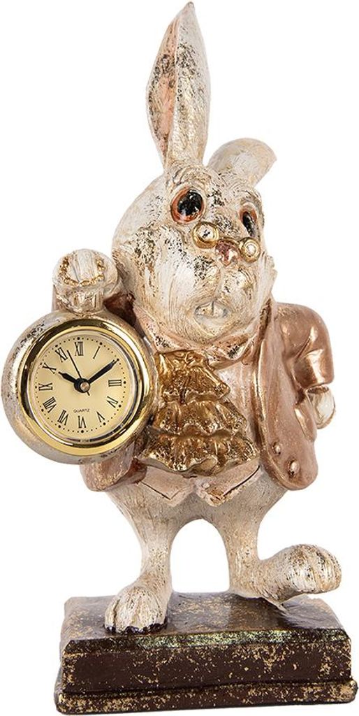 Clayre & Eef Dekorationsfigur Kaninchen 13x13x26 cm Beige Kunststoff Uhr