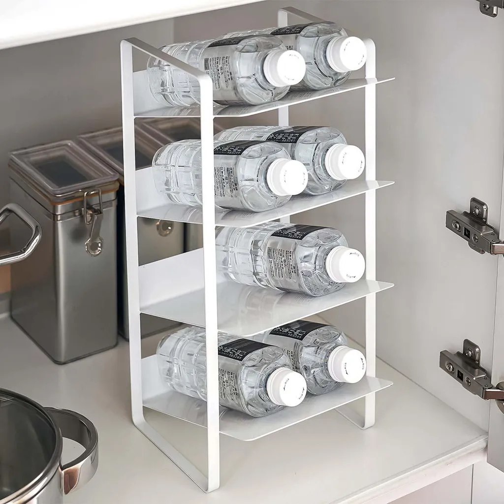 Étagère à Bouteilles Métal Blanc Tower Yamazaki avec Plateaux Inclinés