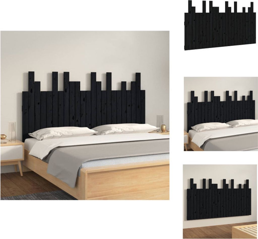 vidaXL Wand-Kopfteil Schwarz 146,5x3x80 cm Massivholz Kiefer - Kopf- & Fußenden