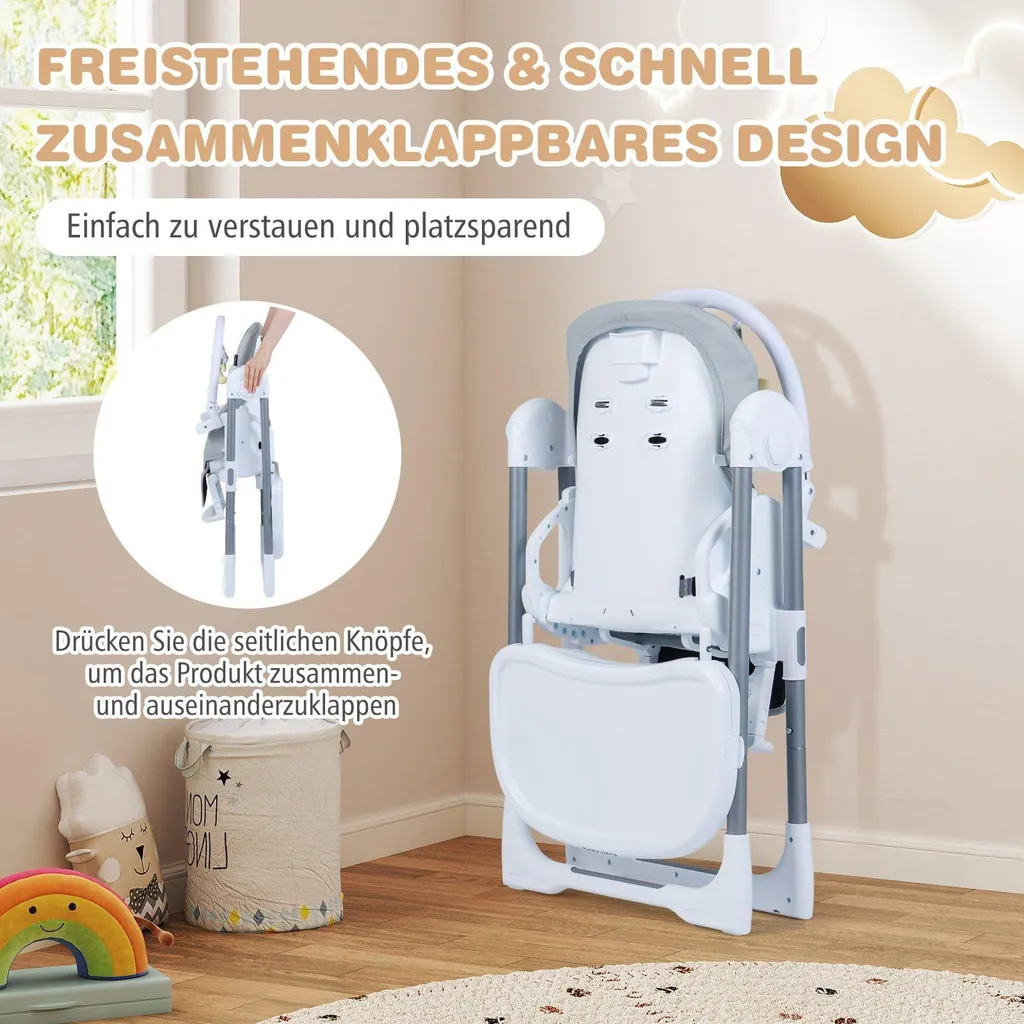 Chaise haute repas bébé pliable et ajustable pour petits espaces gris - 5