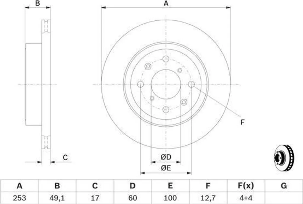 Disque de frein avant plein ventilé BOSCH 0986479370 Agila