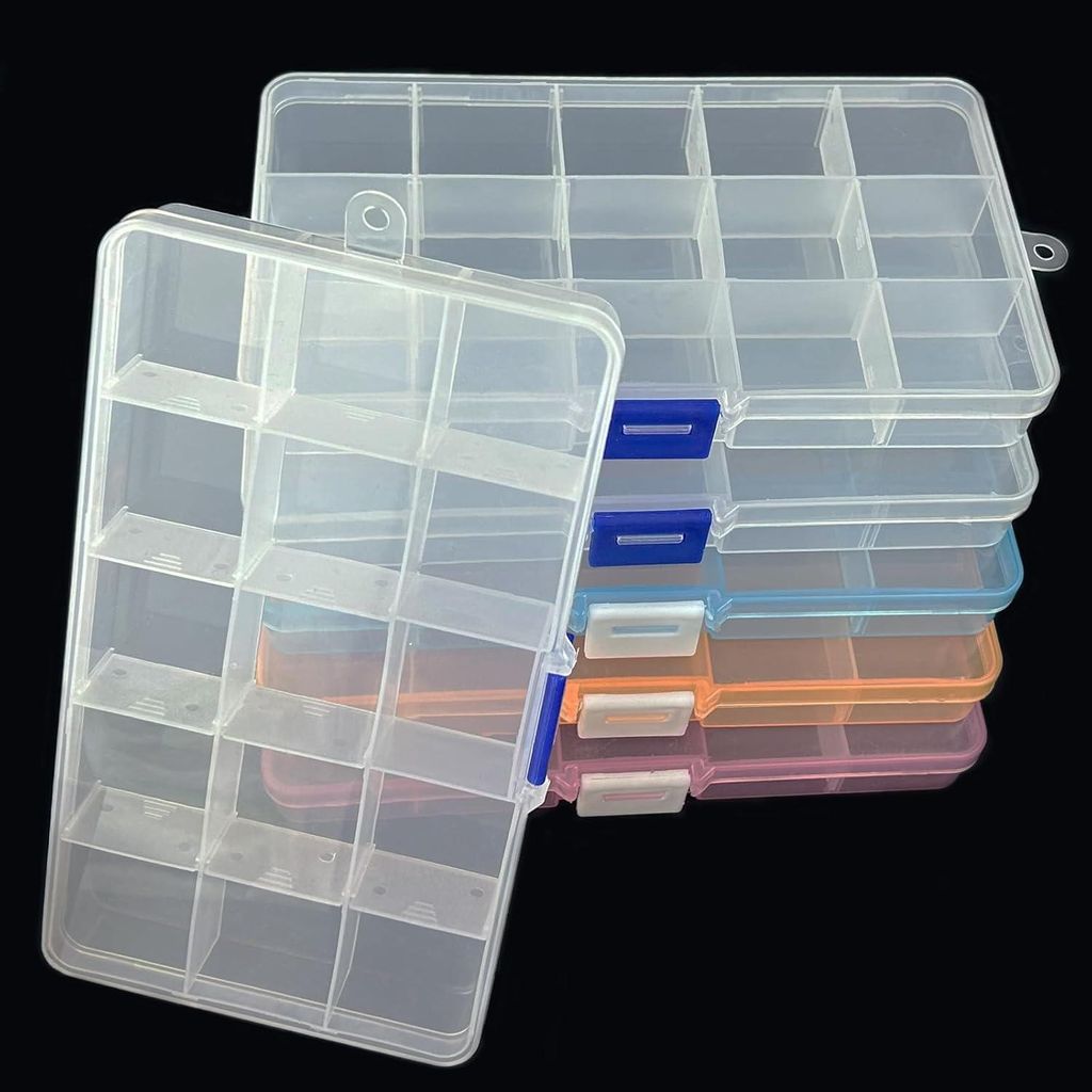 6 Stš¹ck 15 Gitter F?cher Aufbewahrungsbox mit verstellbaren F?chern, Plastik Aufbewahrungsbox Schmuck, Sortierkasten zum Basteln, fš¹r Spielze...