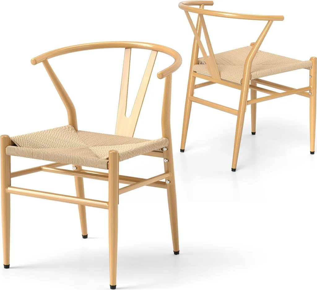 Chaise médaillon moderne dossier en Y et assise tressée - Lot de 2