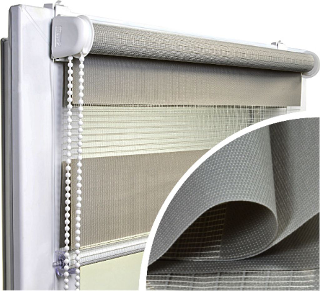 Voppi Doppelrollo ohne Bohren 69x230 cm Grau, Tag und Nacht Rollo, Fensterrollo, Innenrollo für Fenster, leichte nicht invasive Montage