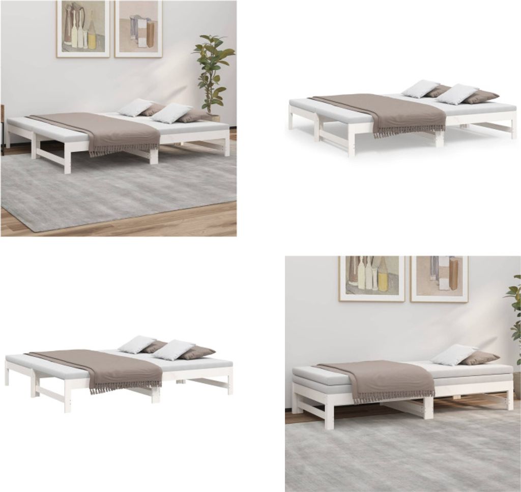 vidaXL Tagesbett Ausziehbar Weiß 2x(75x190) cm Massivholz Kiefer - Tagesbett - Tagesbetten - Schlafsofa - Gästebett
