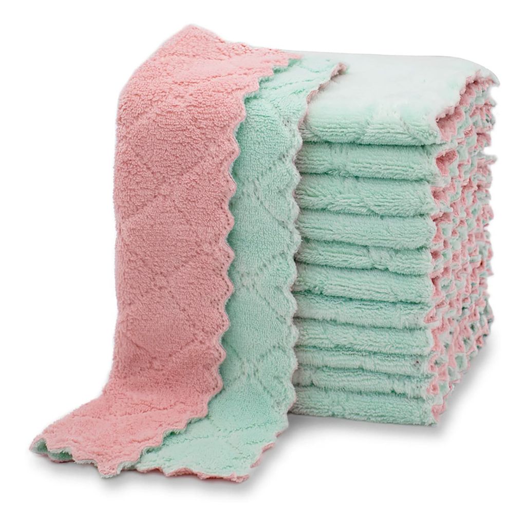 Beidseitig Mikrofasertücher,Saugfähige Schnell Trocknende Reinigungstücher Wiederverwendbar Microfasertücher Haushalts,(Pastellgrün)