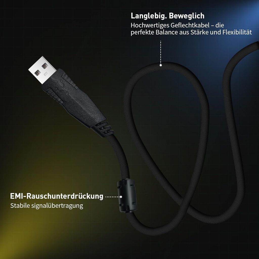 Gaming Maus mit Kabel - 4000 DPI, 1000Hz, 5 Programmierbare Tasten, Mattes Gehäuse, Stoffkabel, Flexible Stoffkabel, Präzise Klicks, Für PC/Laptop