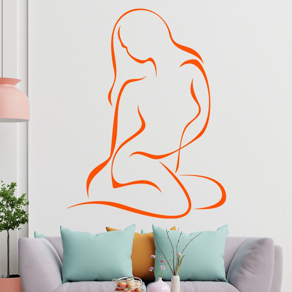Frau sitzend, Linien Wandtattoo in 6 Größen - Wandaufkleber Wall Sticker - Dekoration, Küche, Wohnzimmer, Schlafzimmer, Badezimmer