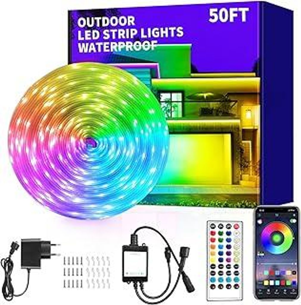 Outdoor LED Strip Light 15 m Wasserdicht mit Remote/APP Control Musiksynchronisation RGB Outdoor Led Rope Lights Farbwechsel LED band strip für Sc...