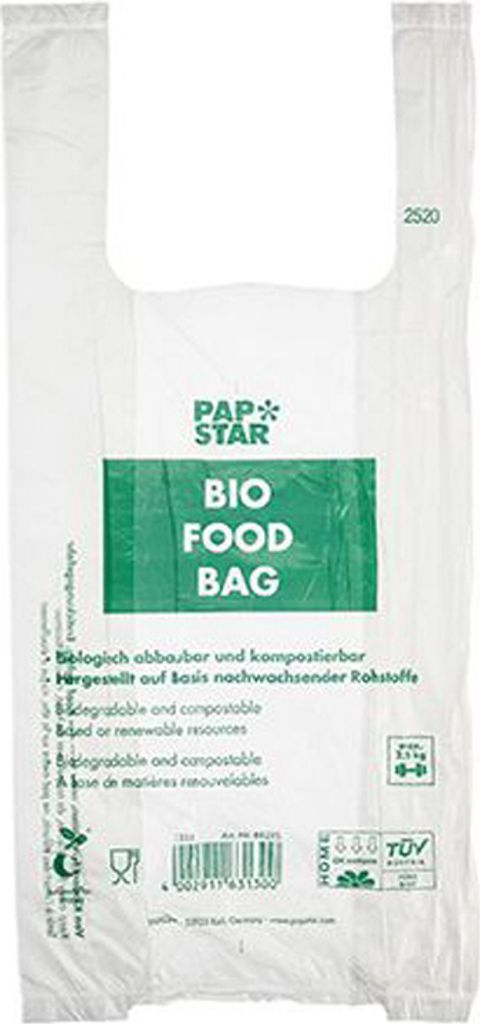 PAPSTAR Hemdchen-Tragetasche aus Bio-Folie transparent 470 x 220 mm 12 my