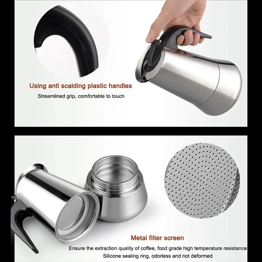 Cafetière expresso inox 200 ml durable - Design gris clair épuré
