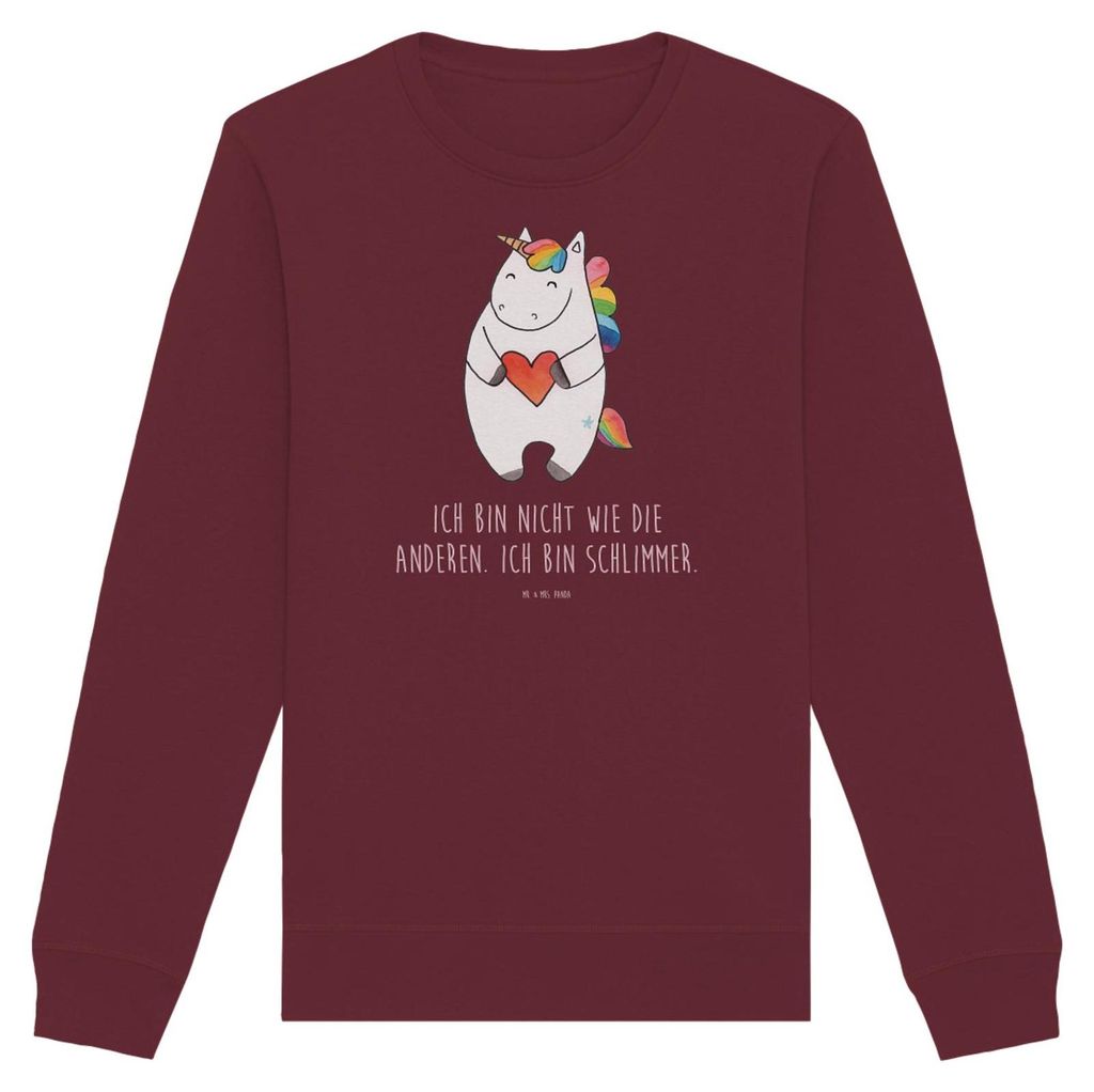 Mr. & Mrs. Panda Bio Pullover Einhorn Herz Größe M - Burgundy - Geschenk, Einhörner, Baumwoll, Sweatshirt, Sweater, Freundin, Bunt, Pulli, Nachh...