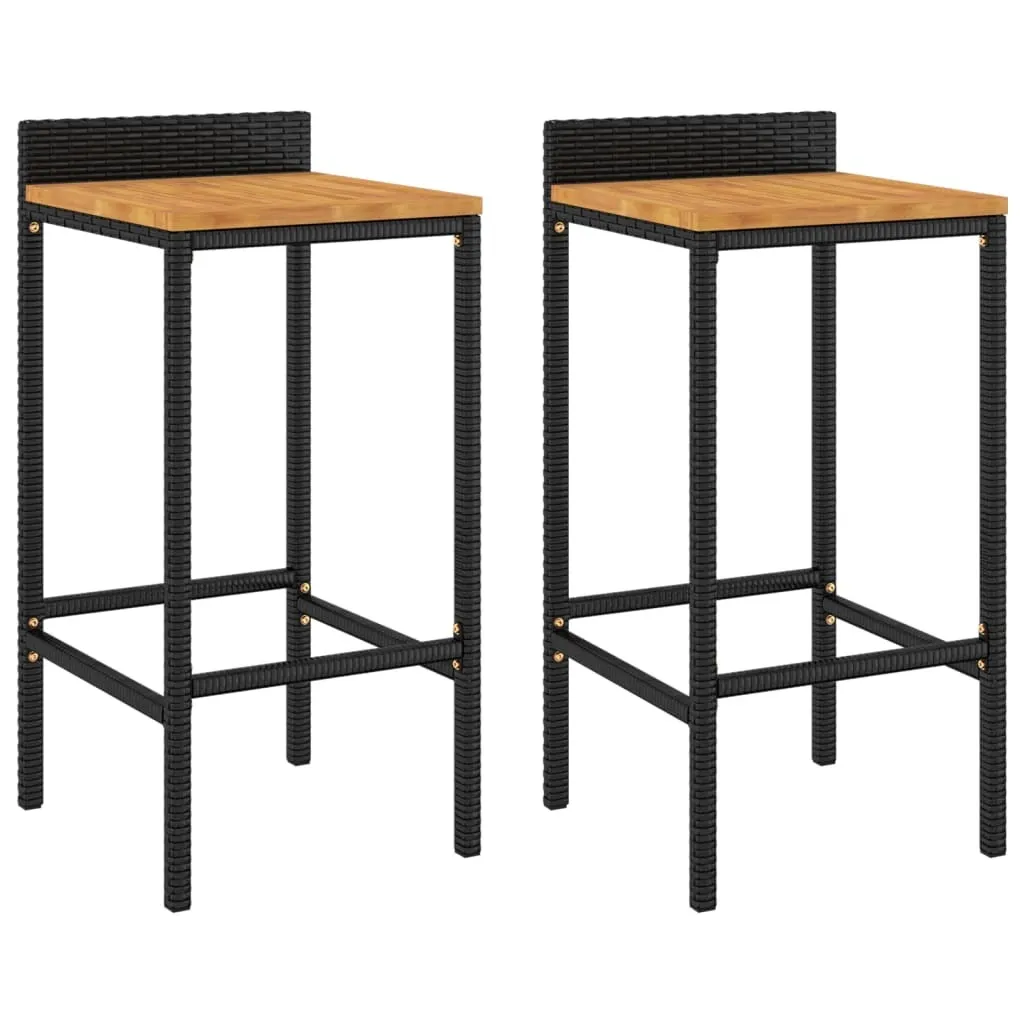 Offerta Set 2 Sgabelli Bar in Rattan Nero e Legno Acacia Massiccio