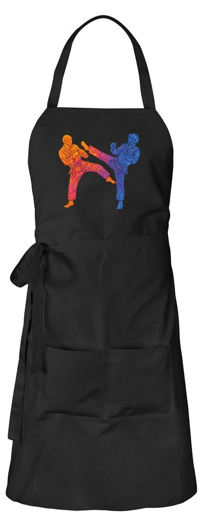Huuraa Schürze Taekwondo bunte Silhouette Schwarz mit Taschen Baumwolle Kochschürze Geschenkidee