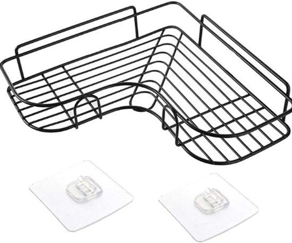 Étagère de Douche Noire en Acier Inox avec 2 Crochets Adhésifs Robustes