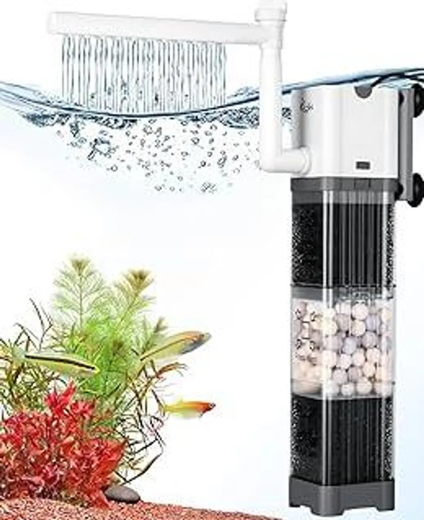 Filtro Per Acquario 8W – 600 L/h, Portata Regolabile, Silenzioso, Per Vasche Fino A 80 Litri (Nero)