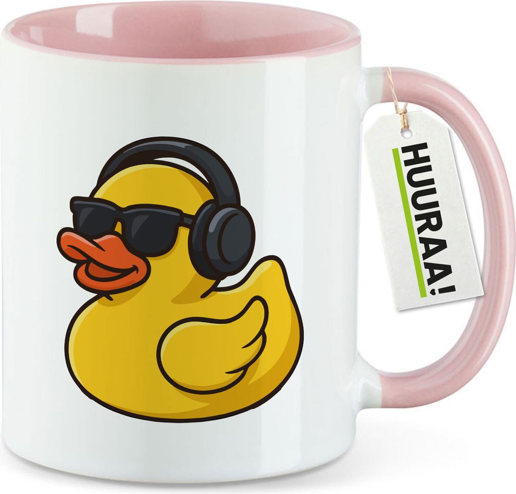 Huuraa Kaffeetasse Quietscheente DJ Gummiente Club-DJ 330ml Rosa Keramik Kaffeebecher Geschenkidee