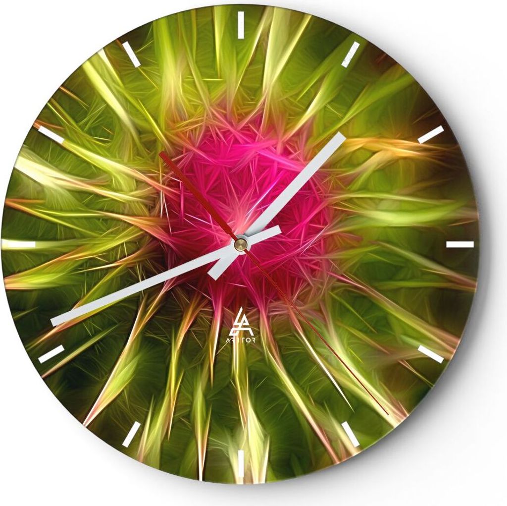 Wanduhr - Rund - Glasuhr - Grafik Blume Pflanze Licht leuchten - 30x30cm - Schleichendes Uhrwerk - Lautlos - zum Aufhängen bereit - Dekoration Mod...