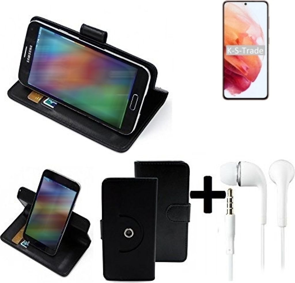 K-S-Trade Handy Hülle Schutz Hülle + Kopfhörer kompatibel mit Samsung Galaxy S21 5G SD888 Handyhülle Flipcase Smartphone Cover Handy Schutz Tasche