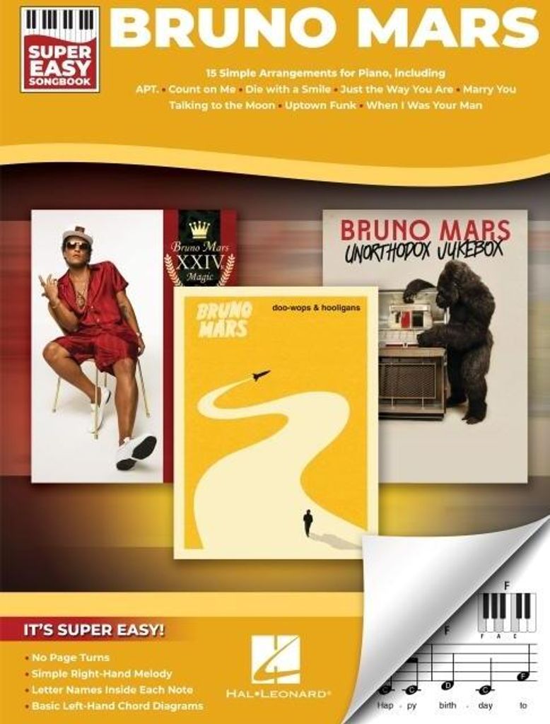 Bruno Mars - Super Easy Songbook: 15 Simple Arrangements for Piano with Lyrics