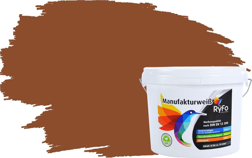 RyFo Colors Bunte Wandfarbe Manufakturweiß Nussbaum 3l - weitere Braun Farbtöne und Größen erhältlich, Deckkraft Klasse 1, Nassabrieb Klasse 1