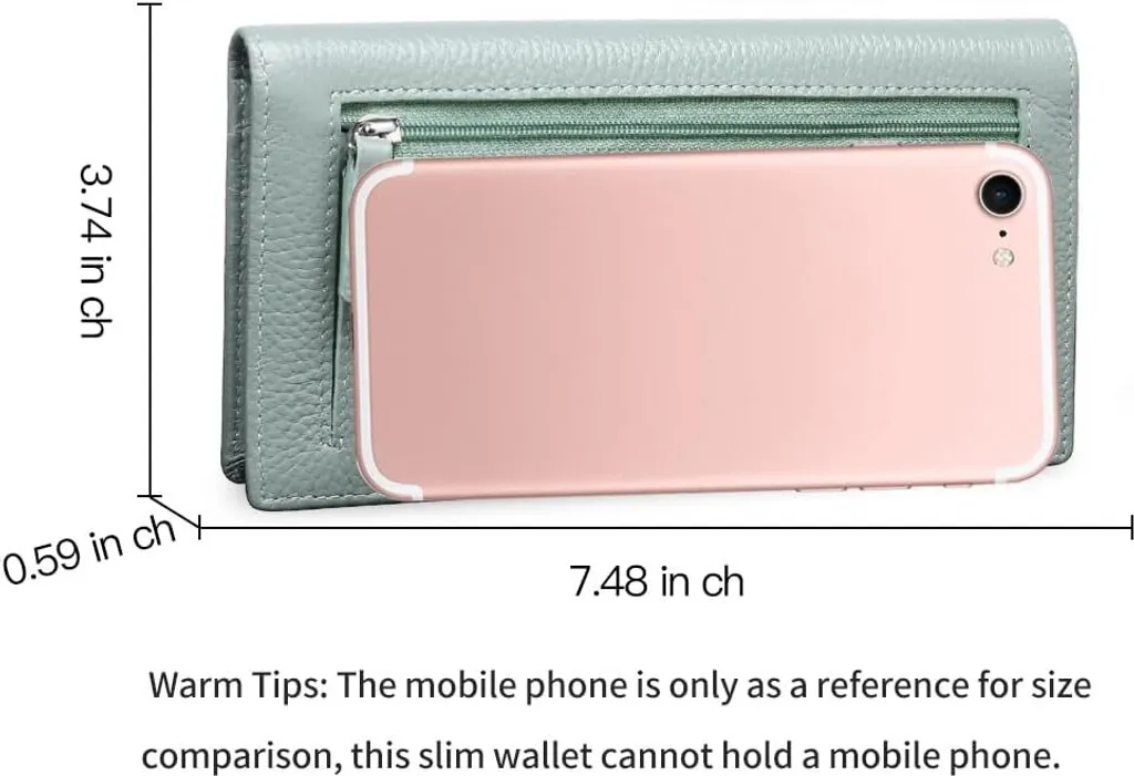 Portafoglio sottile da donna in vera pelle con protezione RFID, 11 scomparti per carte e tasca per monete con zip - Pochette compatta da donna, elegante e pratica - 5