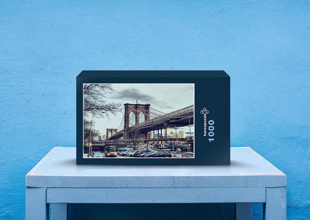 hansepuzzle 38982 - Brooklyn brücke Puzzle, 1000 Teile, Gebäude, 60,0 x 46,0cm mit hochwertiger Aufbewahrung, Kartonbox & Beutel