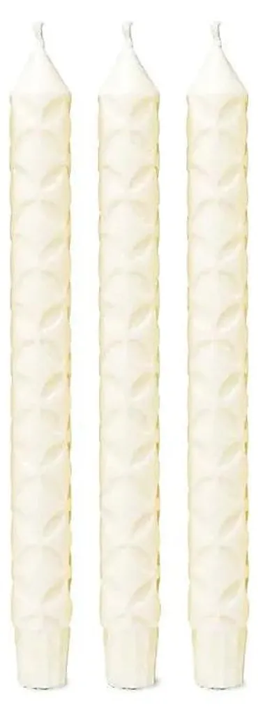 Bougie Dîner Fleur de Vie en Stéarine Blanc Cassé - 23x2,2 cm Lot de 3