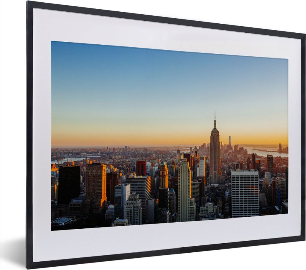 MuchoWow MuchoWow Gerahmtes Poster New York - Skyline - Sonnenuntergang 40x30 cm - Poster mit zchwarzem Bilderrahmen - Bilderrahmen - Poster im...