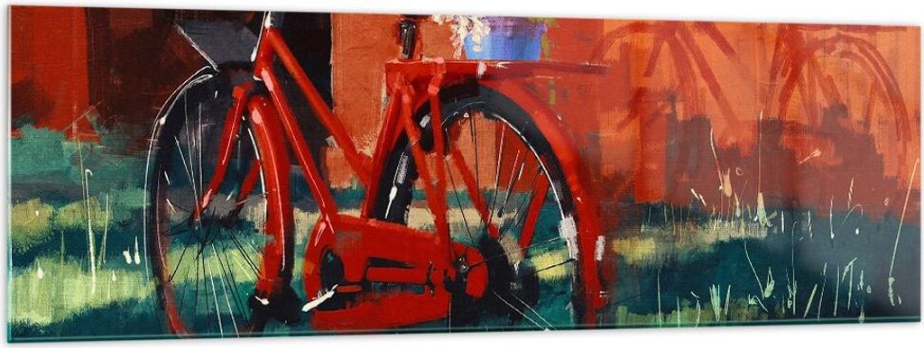 Bilder auf glas - Fahrrad Blumen - 160x50cm - Glasbilder - Wandbilder - Kunstdruck - zum Aufhängen bereit - Wanddekoration aus Glas - Glas Bilder ...
