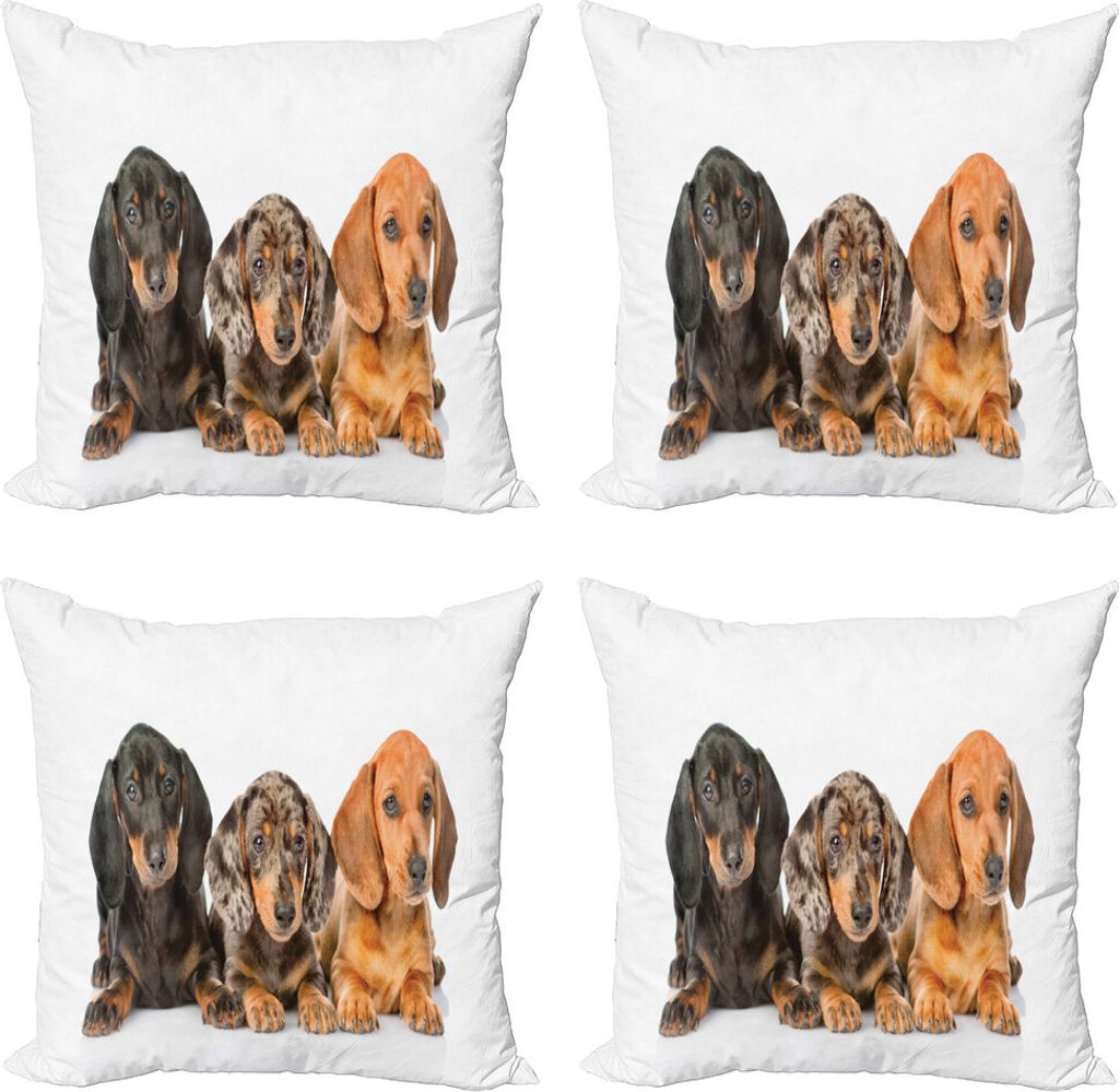 ABAKUHAUS Dackel Kissenbezug Set (4 Stück), Verschiedene Farb Hunde Lays, Moderner Doppelseitiger Digitaldruck, 60 cm x 60 cm, Dunkle Taupe Grau T...