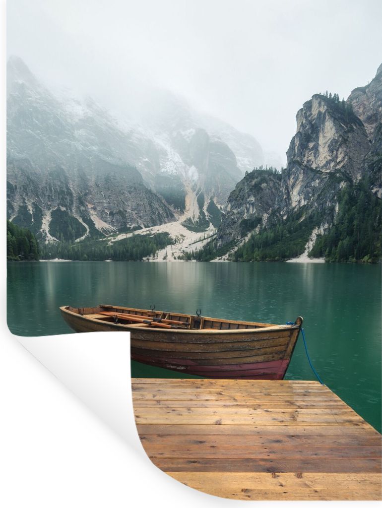 MuchoWow Wandtattoo Wandsticker Wandaufkleber Nebel - Schnee - Berg - Boot 120x160 cm Selbstklebend und Repositionierbar - Wierderverwendbar - Se...