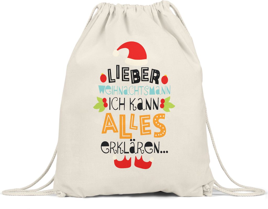 Lieber Weihnachtsmann Ich kann Alles Erklären Turnbeutel Gymsack Weihnachten Weihnachtsmann Advent Heilig Abend Beichte