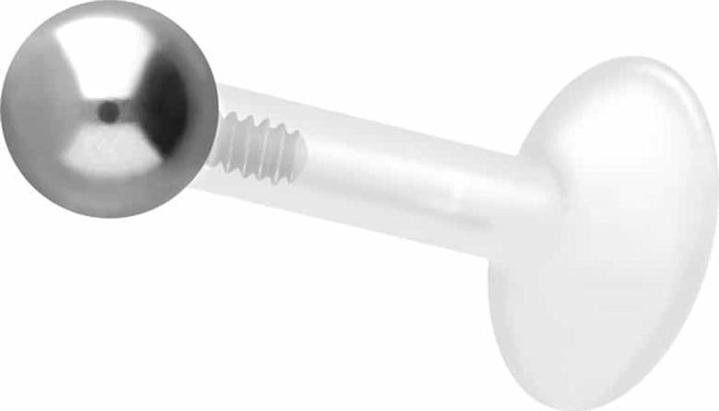 Ohrpiercing, Nasenpiercing PTFE Labret mit Innengewinde + Titan-Aufsatz KUGEL Silber Stablänge: 8mm + Stabstärke: 1,2mm + Kugelgröße: 4mm