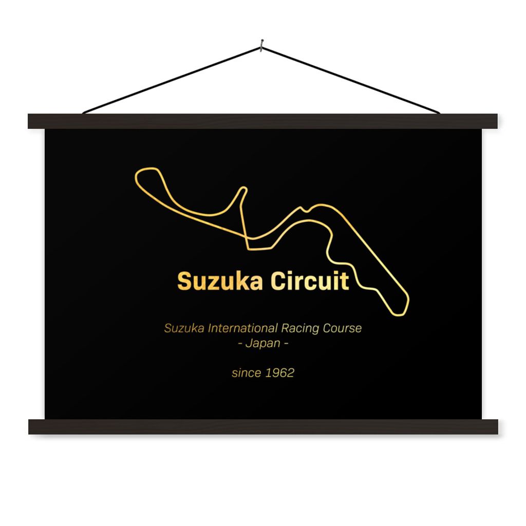 MuchoWow Textilposter Suzuka - Formel 1 - Rennstrecke 90x60 cm mit schwarzem Rahmen - Aufhängungssatz